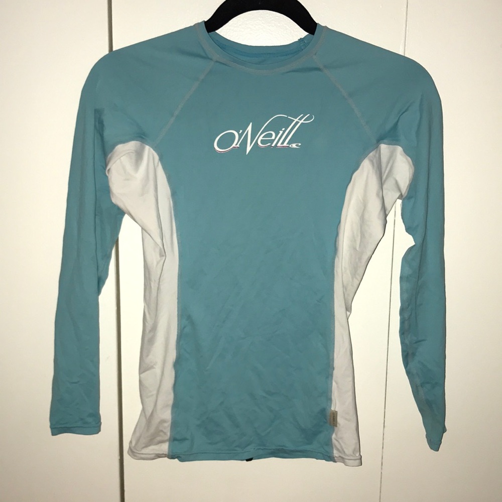 blue and white long sleeve waterproof coverup